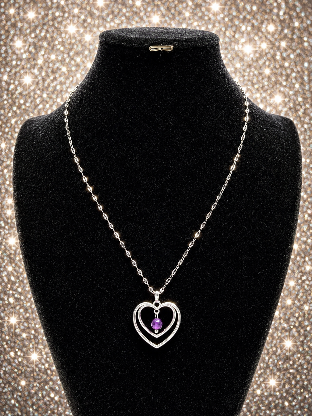 Custom Necklaces - Double Pearl Heart - Purple