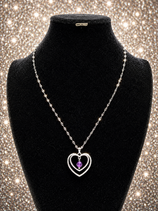 Custom Necklaces - Double Pearl Heart - Purple