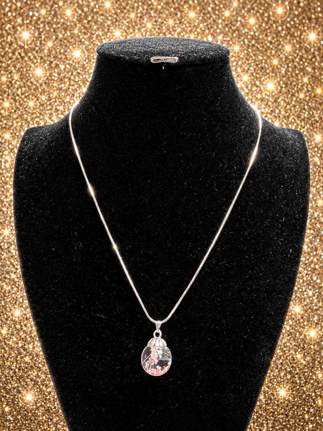 Custom Necklaces  - Pressed Flower Ball - Pink