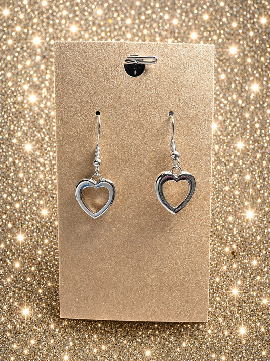 Custom Earrings - Hollow Heart Earrings - Silver