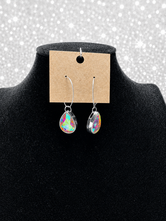 Custom Earrings - Teardrop Hoop - Iridescent
