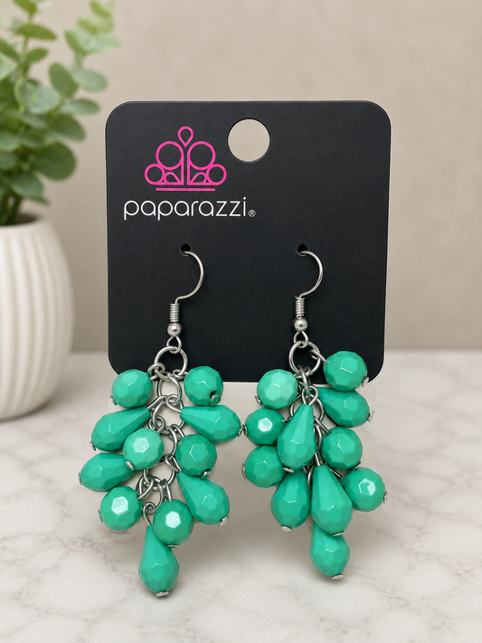 Beaded Cluster Earring - Green