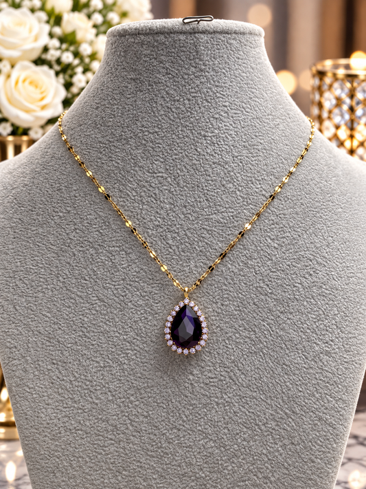 Custom Necklace - Teardrop Crystal Chandelier - Purple