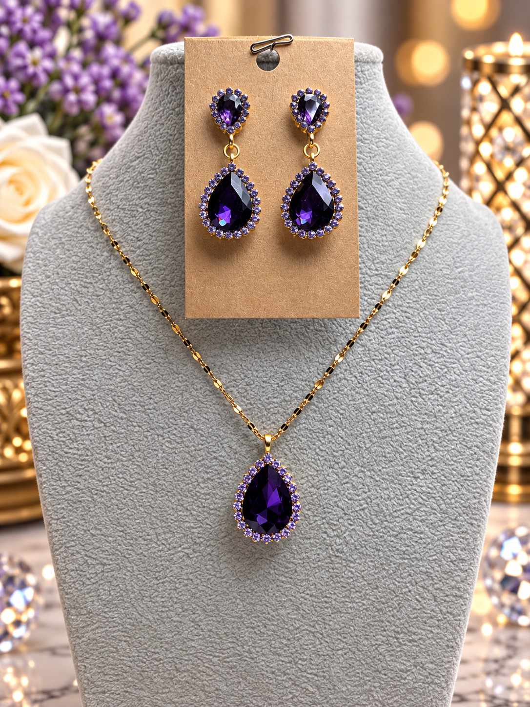 Custom Earrings - Teardrop Crystal Chandelier Dangle Earring - Purple