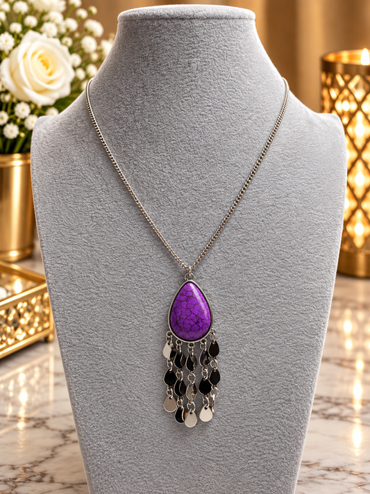 Custom Necklace - Crackle Stone - Purple