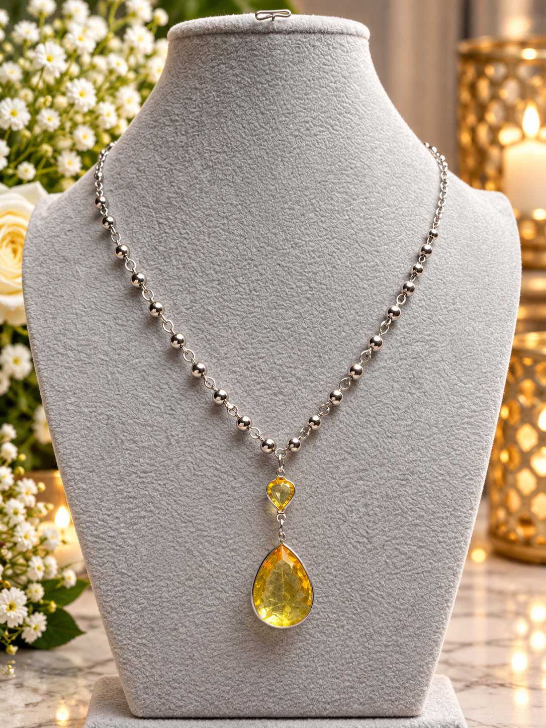 Custom Necklace - Dangle Teardrop - Yellow