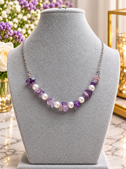 Custom Necklace - Pebbles and Pearls - Purple