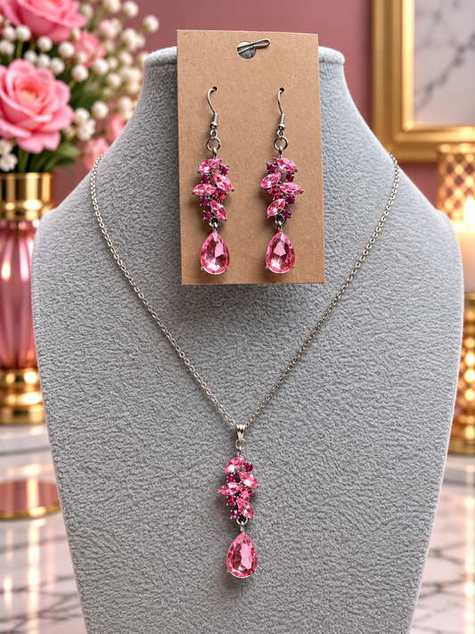 Custom Earrings - Crystal Rhinestone Dangle Earring - Pink