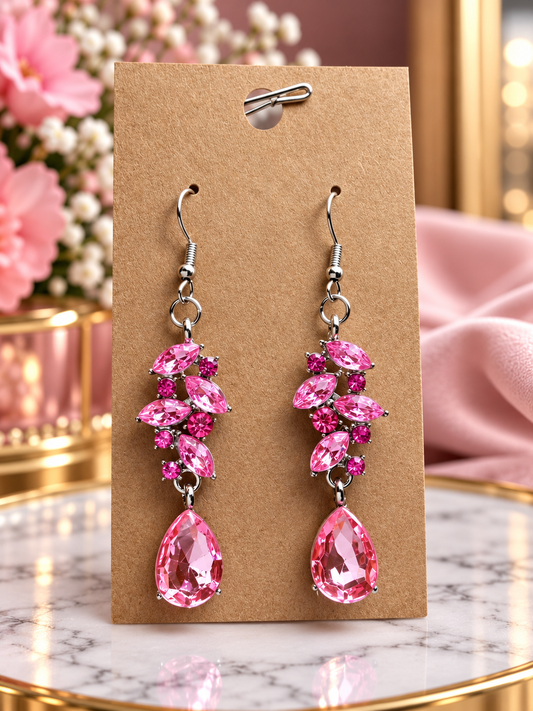 Custom Earrings - Crystal Rhinestone Dangle Earring - Pink